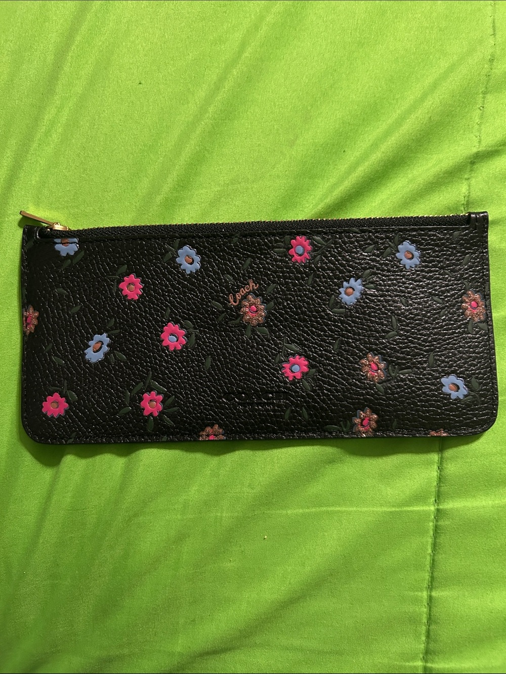 Coach Black Floral Zip Pouch